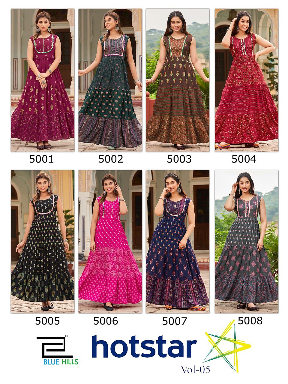 BLUE HILLS Hotstar 5 Printed Designer Festive Wear Long Kurtis Collection